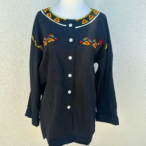 Vintage Beaded Embroidered Button Down Shirt Oversized 80s 90s